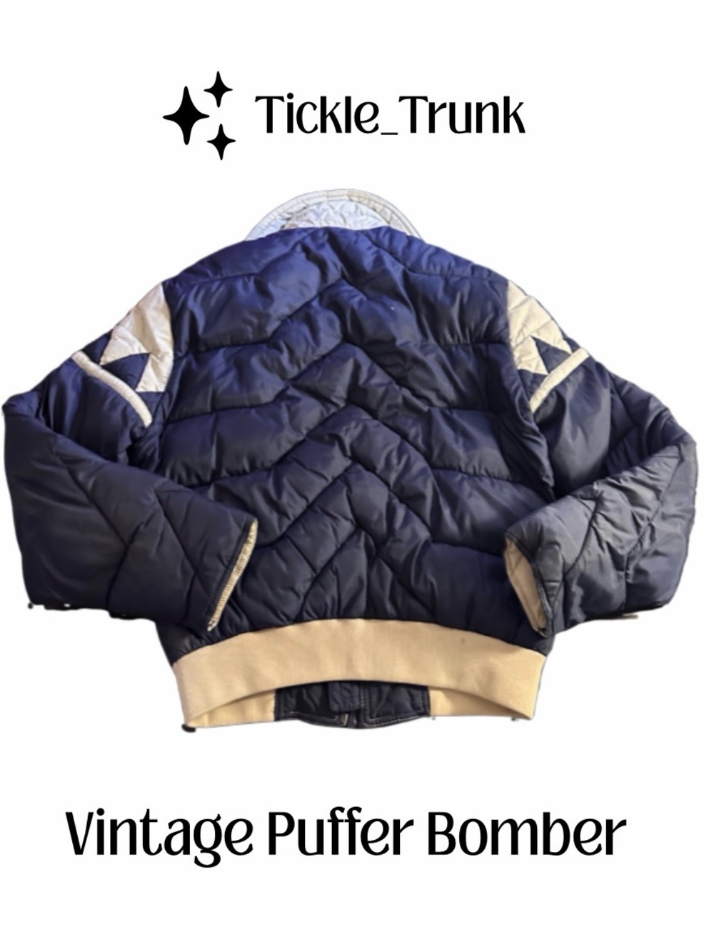 ⭐️ Vintage Men’s Med Puffer Bomber Jacket - Navy & Cream - Picture 2 of 14